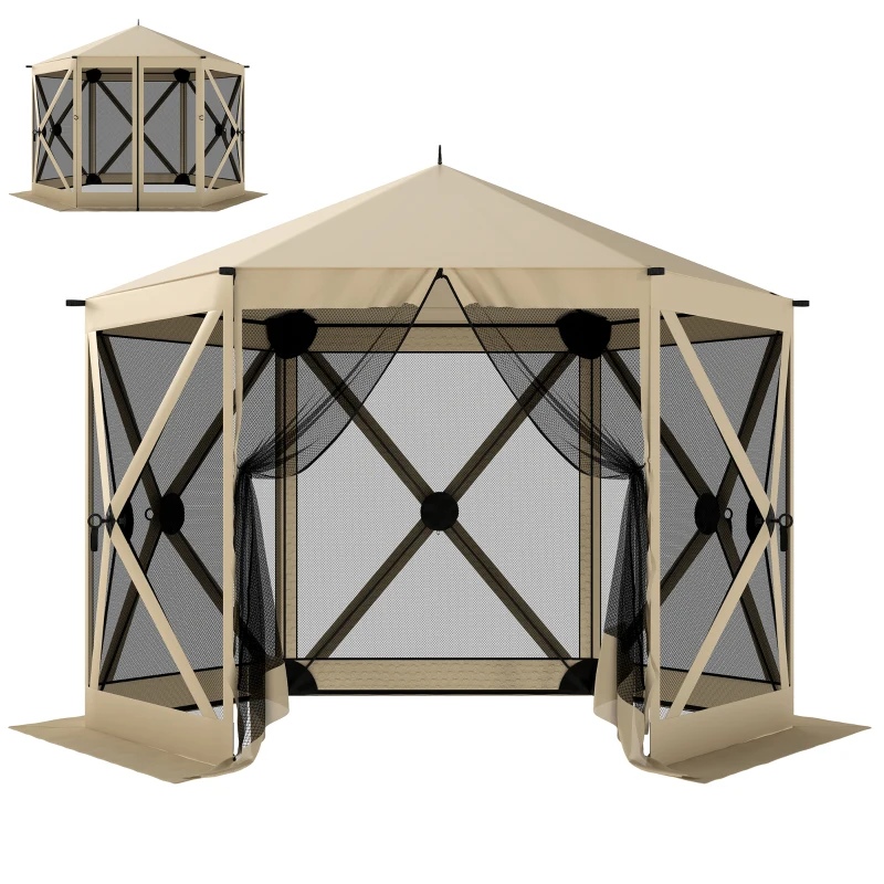 Outsunny 10 x 11 ft Pop Up Gazebo Screen Tent, Portable Instant Camping Canopy Screen House with Nettings, Carry Bag, Beige