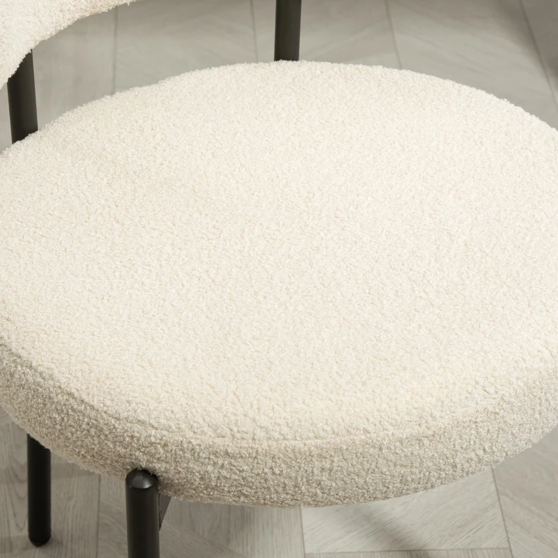 HOMCOM 2 Pieces Kitchen Chairs, Modern Dining Chairs w/ Berber Fleece Upholstery and Steel Legs for Living Room, Beige