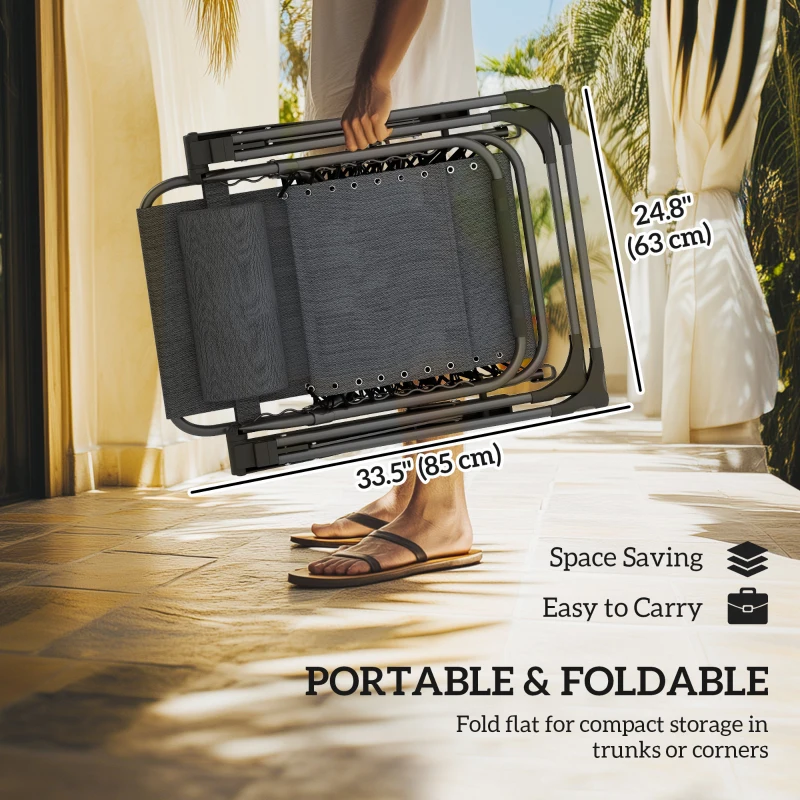 Outsunny Zero Gravity Chair Set of 2, Folding Reclining Outdoor Lounge Chair with Cup Holder, Headrest, Dark Grey