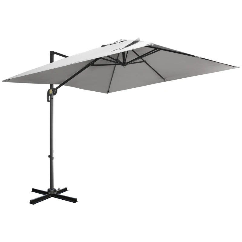 Outsunny 9ft Cantilever Patio Umbrella, Square Overhanging Umbrella with Cross Base, Crank Handle, Tilt Light Grey