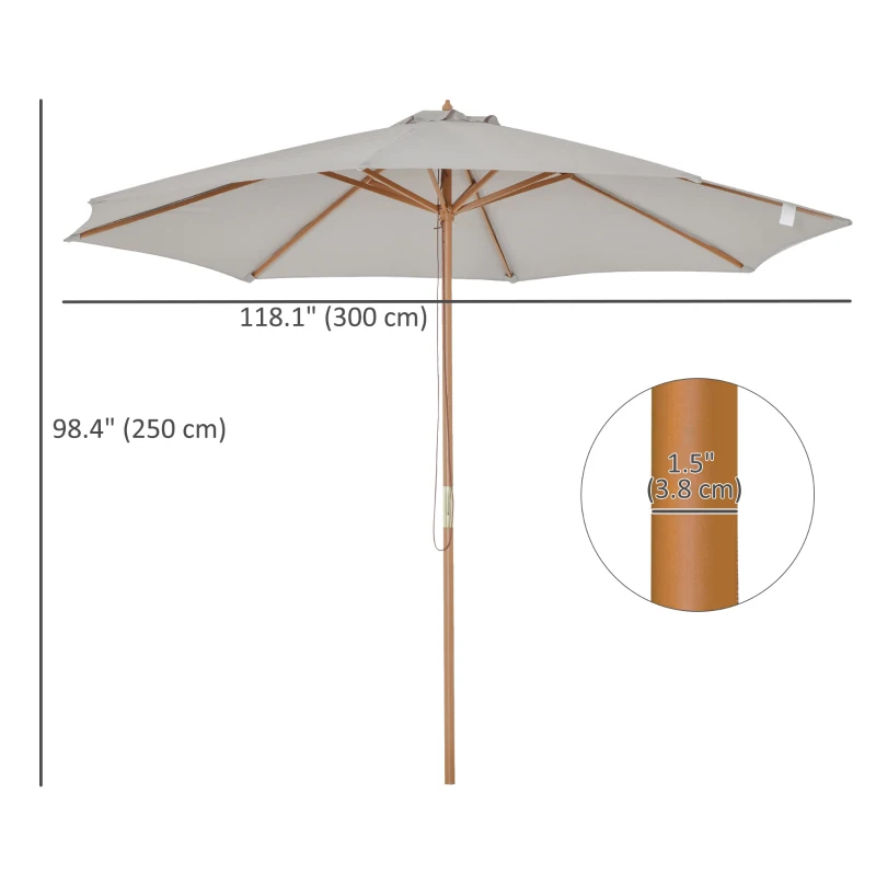 Outsunny 10' x 8' Wooden Patio Umbrella, Garden Parasol, Outdoor Sunshade Canopy with Bamboo Rib for Outdoor, Grey