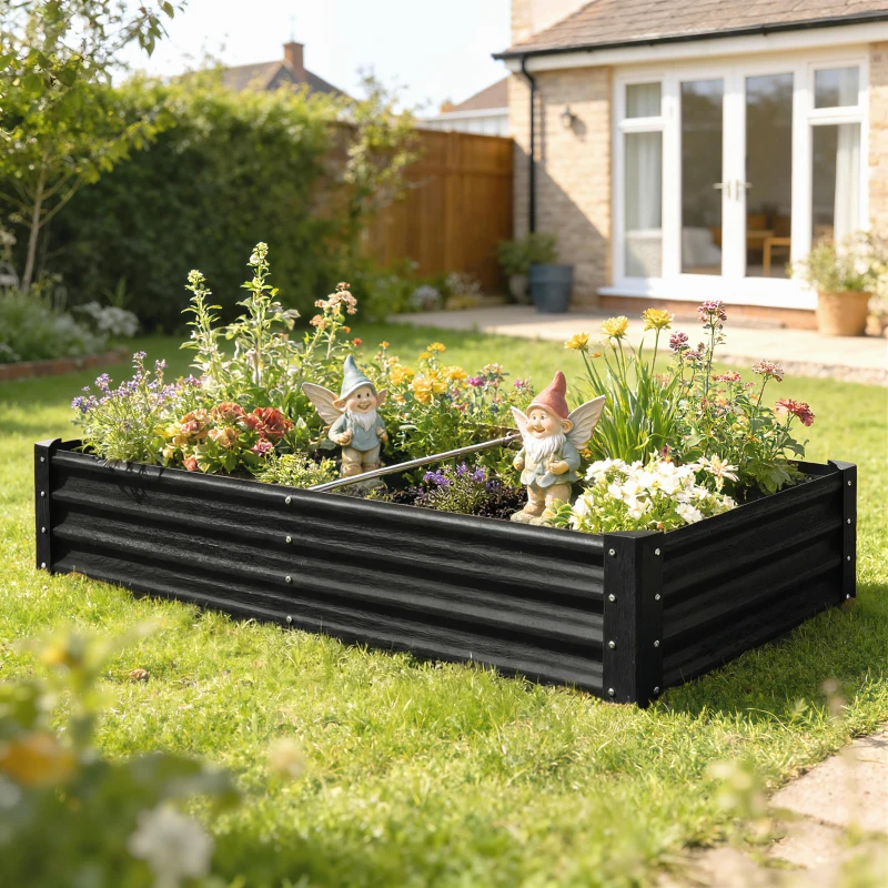Outsunny 6 x 3 x 1ft Galvanized Raised Garden Bed, Reinforced Outdoor Planter Box with Open Bottom, Black