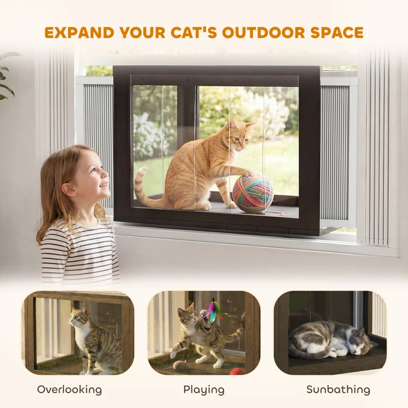 PawHut Catio Outdoor Cat Enclosure 25"–41" Outdoor Cat House for Sunbathing, Napping & Overlooking