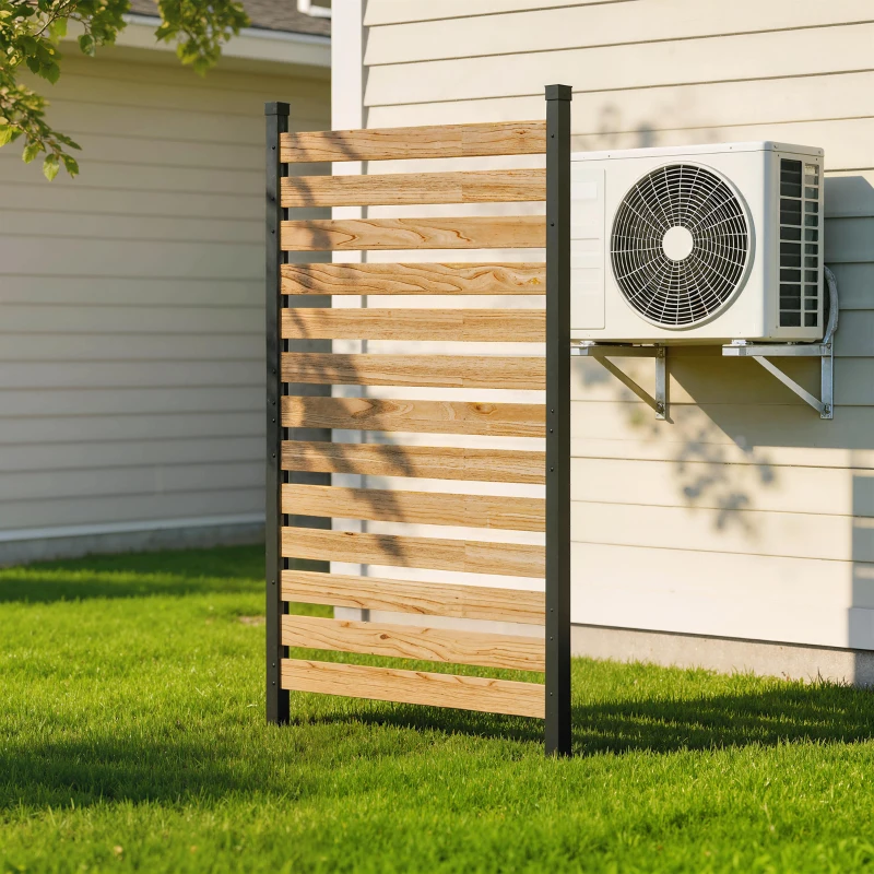 Outsunny Privacy Screen Panel, 38" x 76" No Dig Space Divider with Fir Wood Planks and Aluminum Posts, Great to Hide Trash Cans
