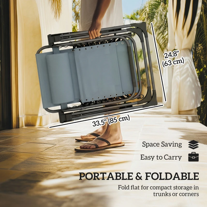 Outsunny Zero Gravity Chair Set of 2, Folding Reclining Outdoor Lounge Chair with Cup Holder, Headrest, Light Grey