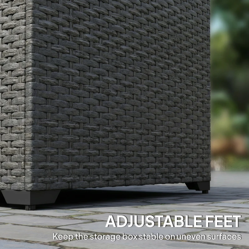 Outsunny 67 Gallon Rattan Deck Box, Wicker Outdoor Storage Box with Waterproof Zippered Liner, Safe Pneumatic Rod, Grey