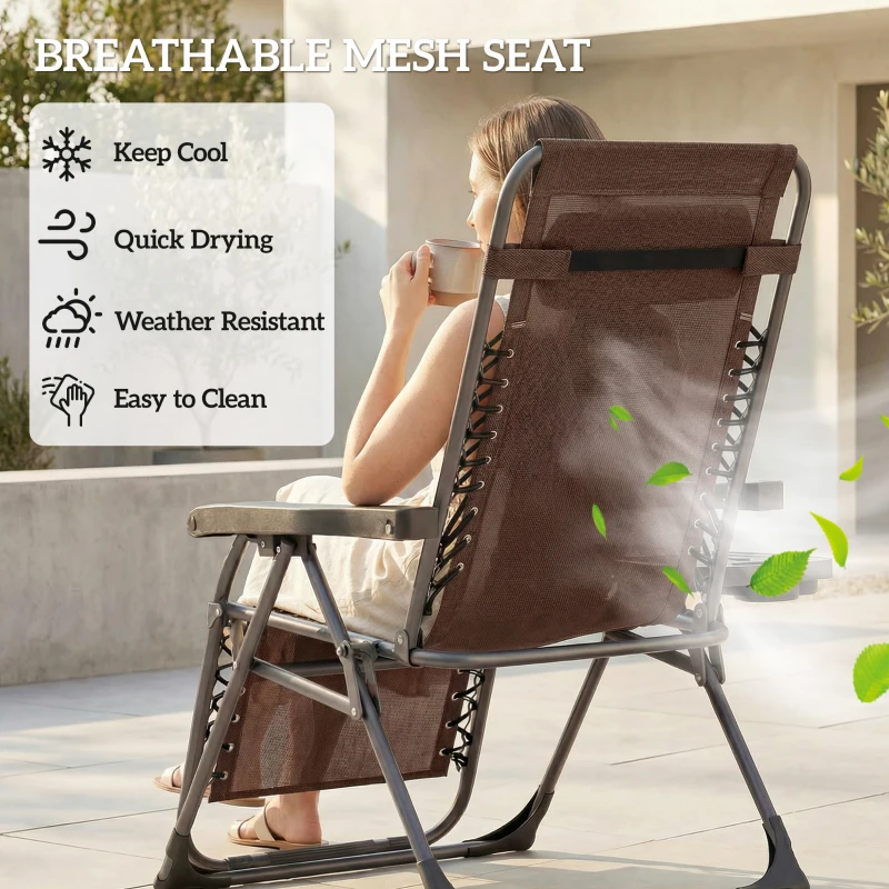 Outsunny Zero Gravity Chair Set of 2, Folding Reclining Outdoor Lounge Chair with Cup Holder, Headrest, Brown