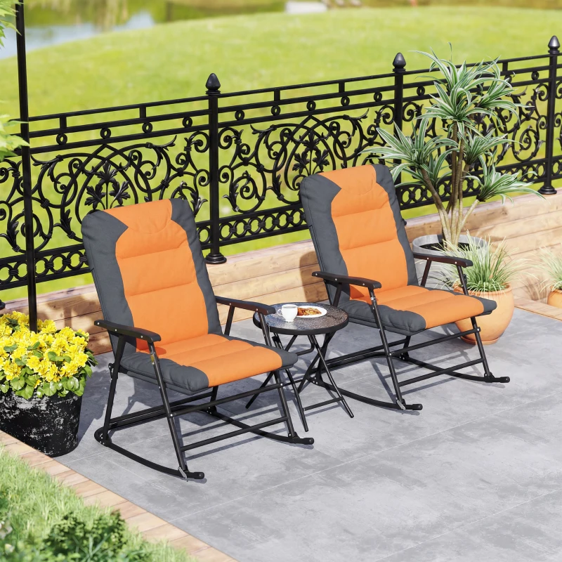 Outsunny 3-Piece Outdoor Foldable Rocking Chair Set, Orange