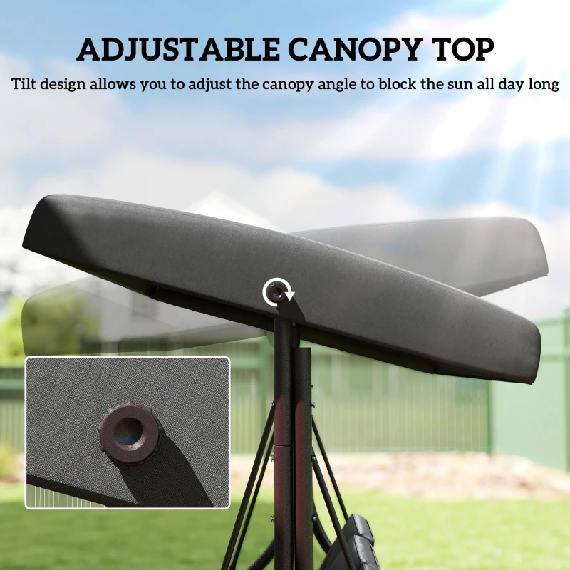 Outsunny Convertible Patio Swing Bed with Canopy and Cushions, 3 Seater Porch Swing for Outdoor, Backyard, Garden, Dark Grey