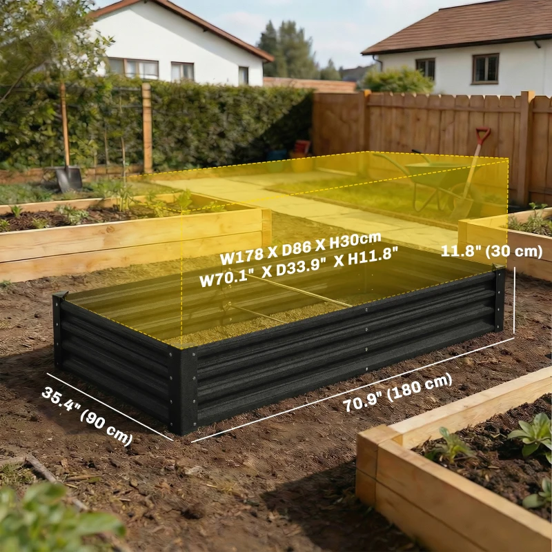 Outsunny 6 x 3 x 1ft Galvanized Raised Garden Bed, Reinforced Outdoor Planter Box with Open Bottom, Black