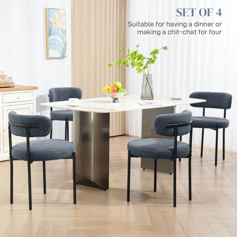 HOMCOM 4 Pieces Kitchen Chairs, Modern Dining Chairs w/ Berber Fleece Upholstery and Steel Legs for Living Room, Grey