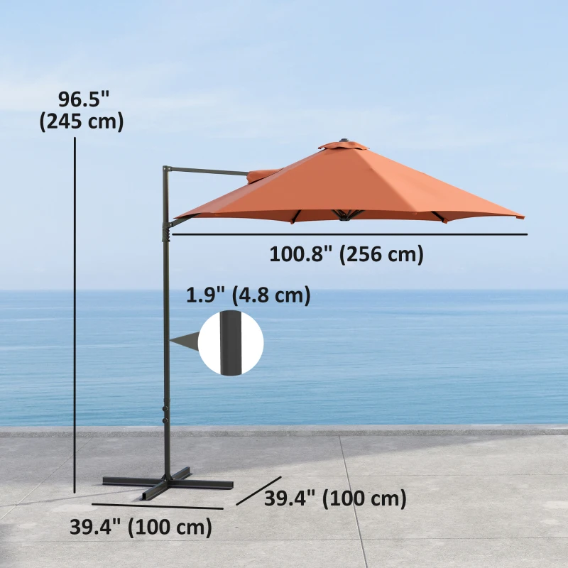 Outsunny 8.5FT Offset Patio Umbrella with 360° Rotation, Outdoor Cantilever Roma Parasol Hanging Sun Shade Canopy Shelter with Cross Base, Orange
