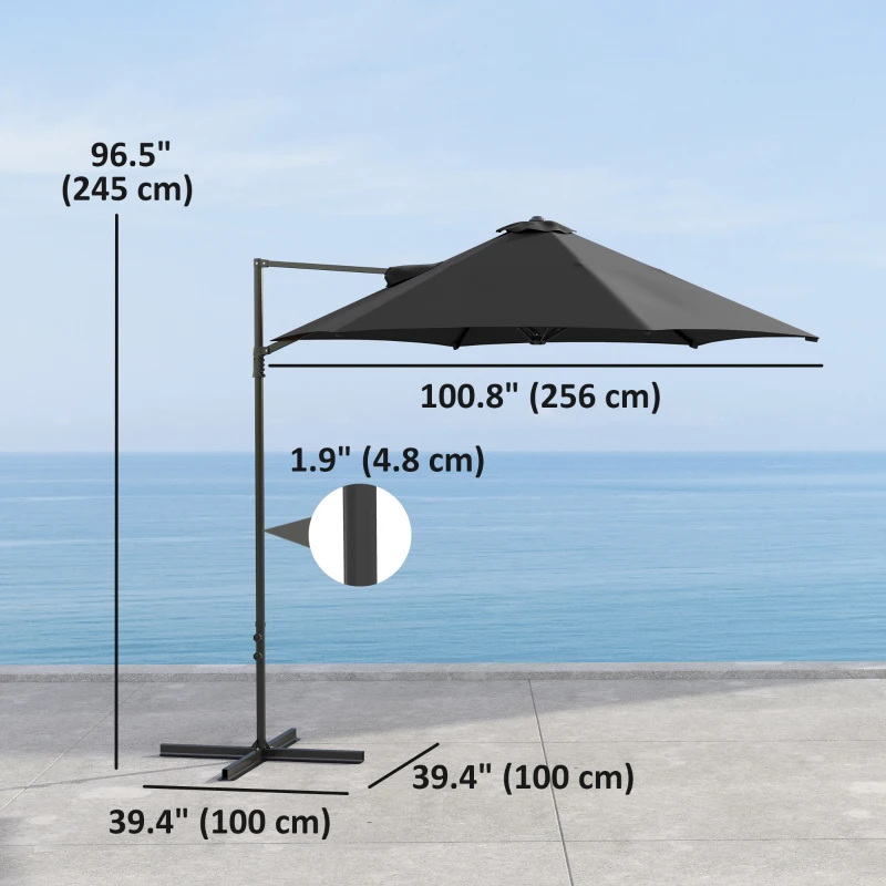 Outsunny 8.5FT Offset Patio Umbrella 360° Rotation Cantilever Parasol Outdoor Cantilever Roma Parasol Φ100.8" x 96.5"H Black