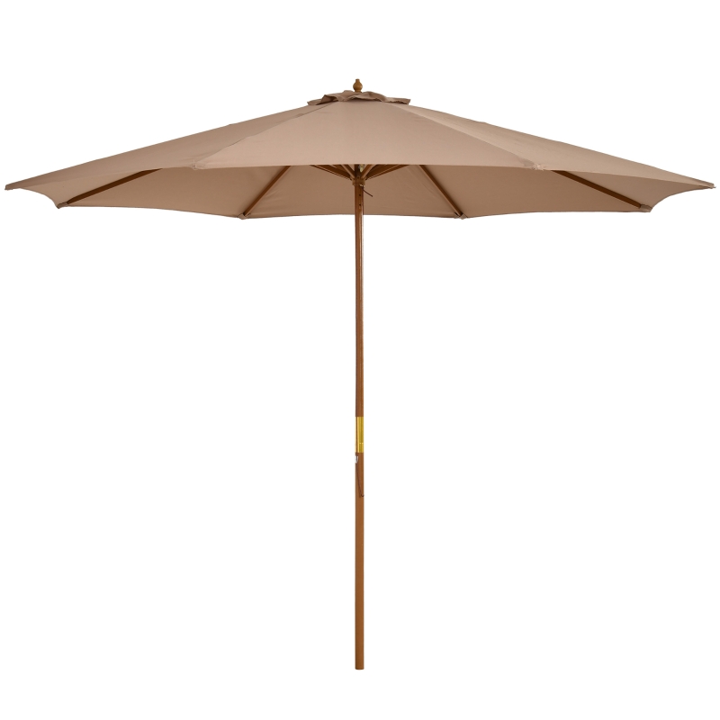 Outsunny 10' x 8' Wooden Patio Umbrella, Garden Parasol, Outdoor Sunshade Canopy with Bamboo Rib for Outdoor, Khaki