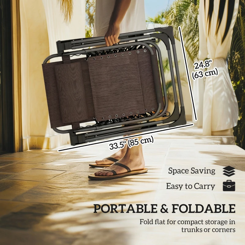 Outsunny Zero Gravity Chair Set of 2, Folding Reclining Outdoor Lounge Chair with Cup Holder, Headrest, Brown