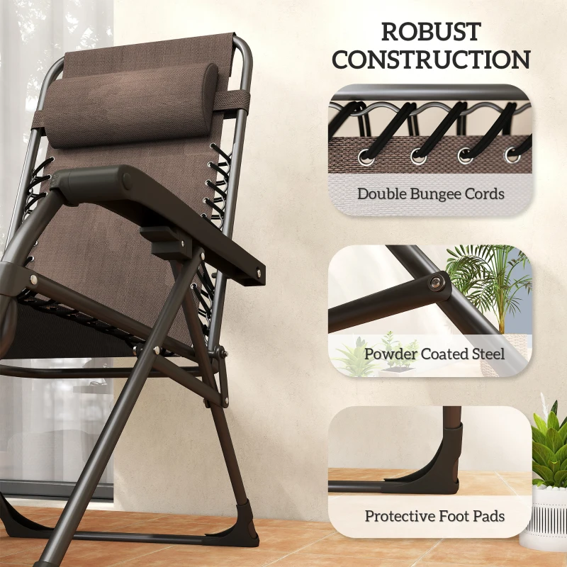 Outsunny Zero Gravity Chair Set of 2, Folding Reclining Outdoor Lounge Chair with Cup Holder, Headrest, Brown