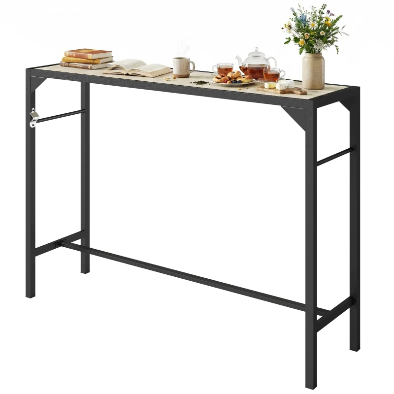 Outsunny Bar Height Outdoor Table with Built-In Bottle Opener, Patio Bar Table with Wood Grain Plastic Top, 55" x 15" x 39"