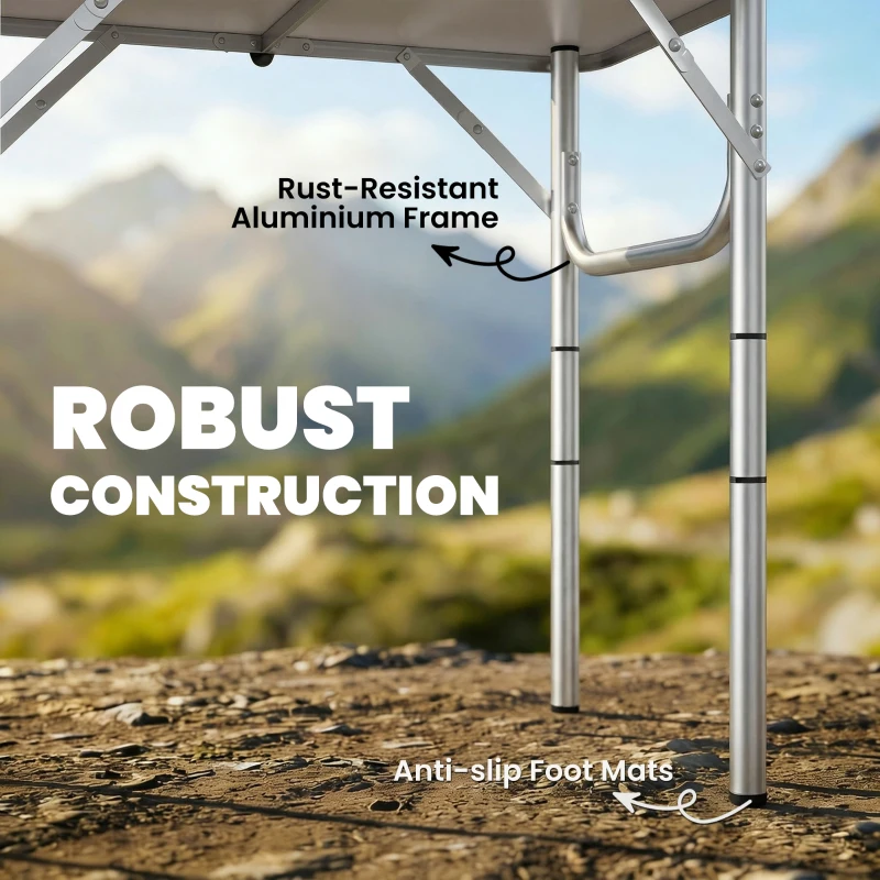 Outsunny 2ft Folding Camping Table, Picnic Table with Mesh Storage Layer, 4 Adjustable Heights and Carrying Handle, Black