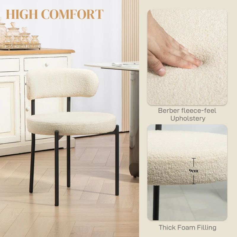 HOMCOM 2 Pieces Kitchen Chairs, Modern Dining Chairs w/ Berber Fleece Upholstery and Steel Legs for Living Room, Beige