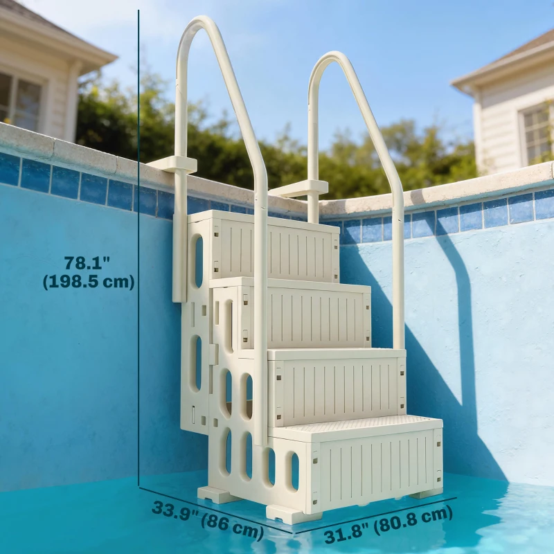 Outsunny Swimming Pool Ladder Adjustable for Above Ground Pools w/ Non-Slip Steps & Dual Handrails 4-Step Cream White