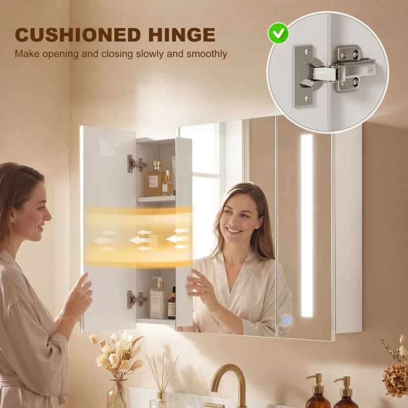 kleankin Medicine Cabinet with Mirror, Wall Mounted Bathroom Mirror Cabinet with Adjustable Shelf, USB Charge, High Gloss White