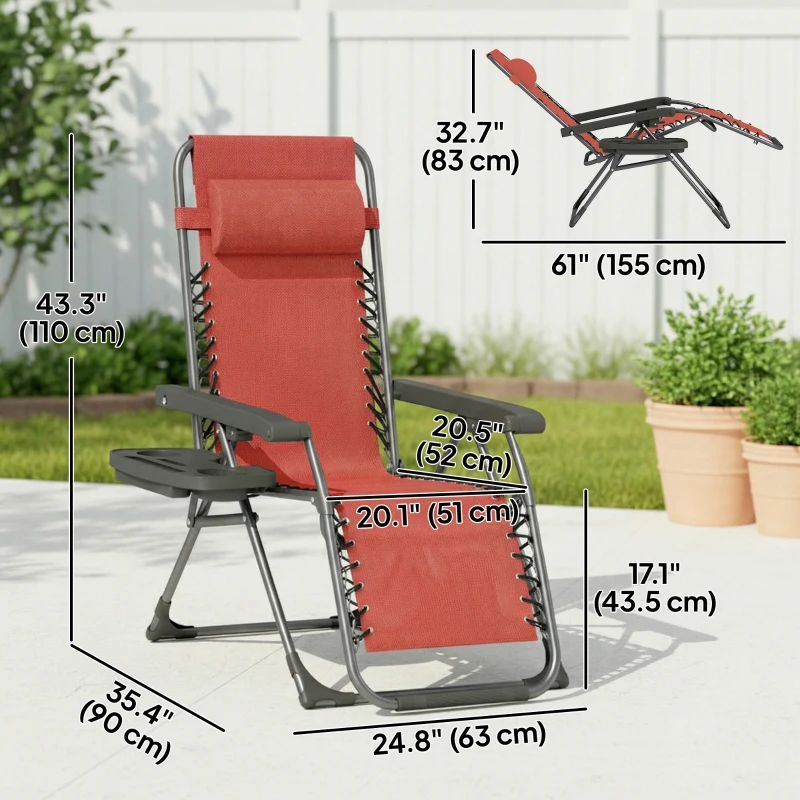 Outsunny Zero Gravity Chair Set of 2, Folding Reclining Outdoor Lounge Chair with Cup Holder, Headrest, Wine Red