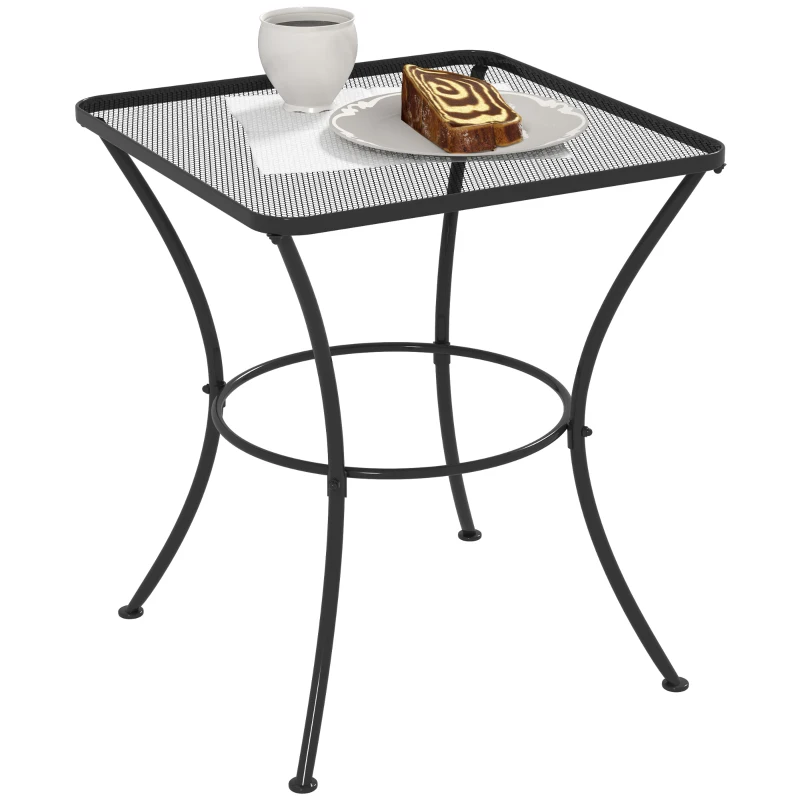 Outsunny Square Garden Metal Bistro Table Outdoor Patio Coffee Side Desk 23.6" x 23.6" x 27.6" Black