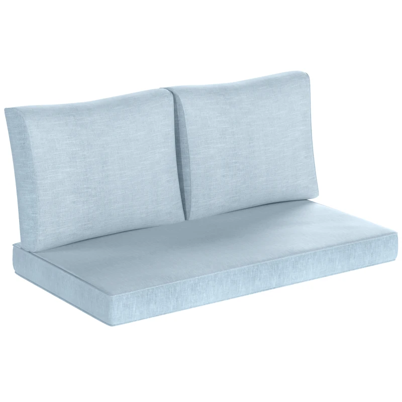 Outsunny Outdoor Seat Cushions with Backrest, Loveseat Double Sofa Outdoor Furniture Cushions, Light Blue