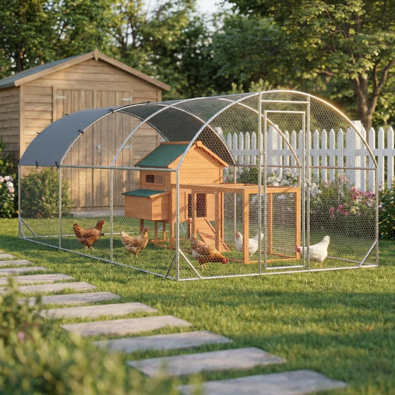 PawHut Large Chicken Coop Metal Chicken Run with Waterproof and Anti-UV Cover, Dome Shaped Walk-in Fence Cage Hen House for Outdoor and Yard Farm Use, 1" Tube Diameter, 9.2' x 18.7' x 6.5'(m-2)