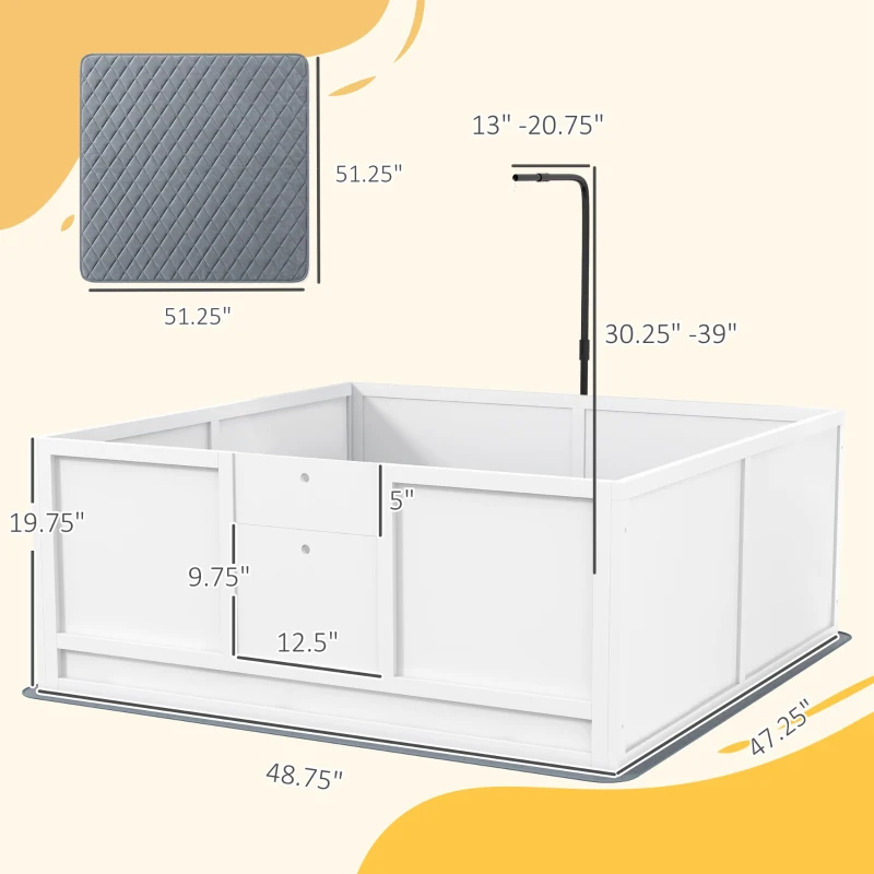 PawHut Whelping Box for Puppies with Pee Pad, Pig Rail, Adjustable Door for Small, Medium & Large Breed Dogs Birth, 49" x 48"