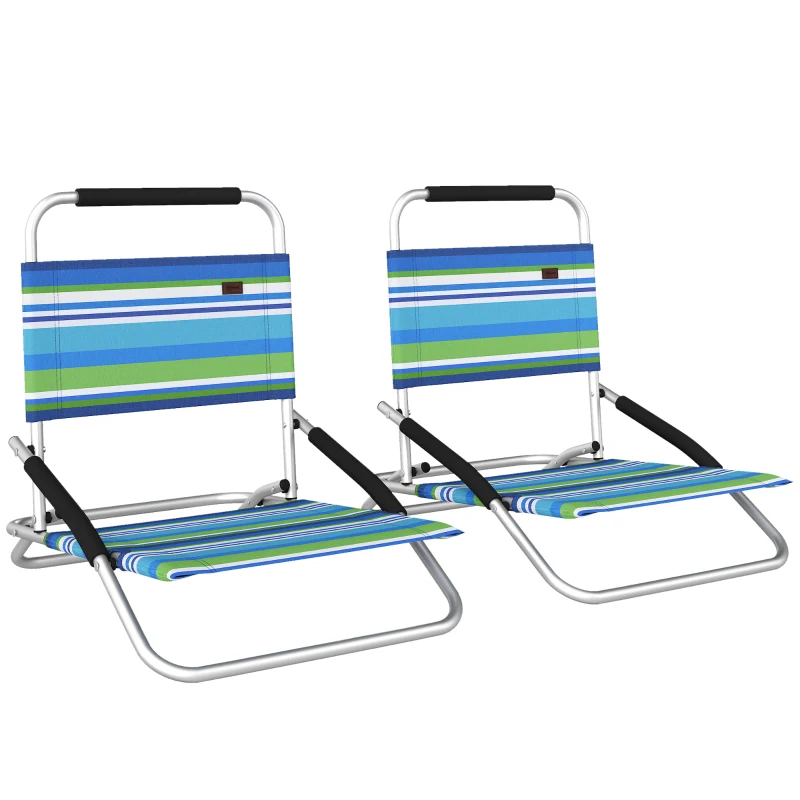 Outsunny Beach Chair Set of 2, Folding Backpack Beach Chairs, Outdoor Lounge Chair with Hidden Pocket for Patio, Pool