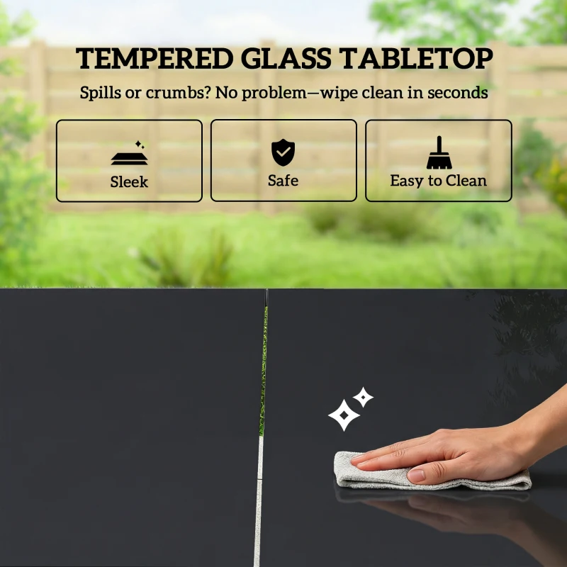 Outsunny 7 Pieces Outdoor Dining Set for 6, Glass Patio Table and Chairs with Decorative Armrests, All Weather Mesh, Black