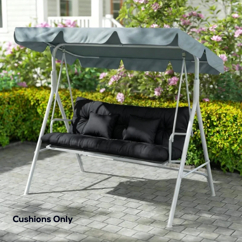 Outsunny 4-Piece Back and Seat Cushion Pillows Replacement and Pillows, Patio Chair Cushions Set with Ties, Black