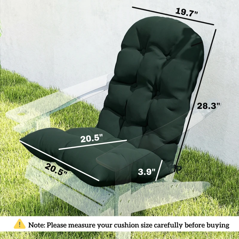 Outsunny Outdoor Adirondack Chair Cushions Set of 2, Tufted High Back Patio Chair Cushions, Dark Green