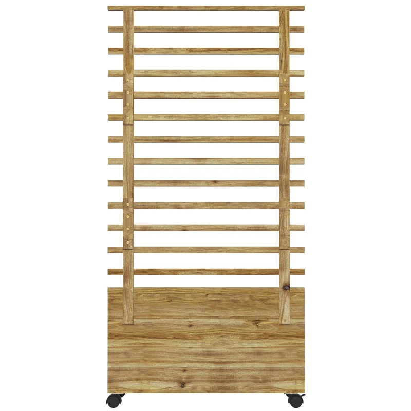Outsunny Wooden Planter with Trellis, Raised Garden Bed with 4 Wheels for Climbing Plants, 30" x 12" x 61", Nature Wood