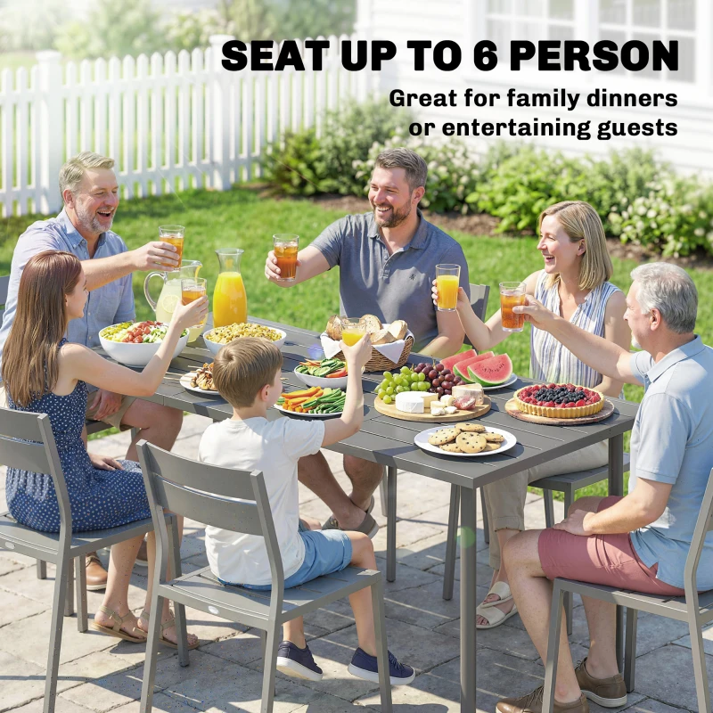 Outsunny 65" x 31.5" Outdoor Dining Table for 6, Metal Rectangular Patio Dining Table with Metal Slatted Top