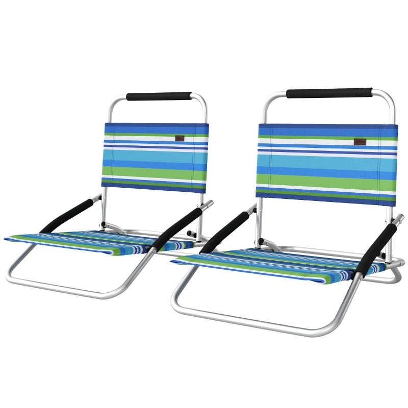Outsunny Beach Chair Set of 2, Folding Backpack Beach Chairs, Outdoor Lounge Chair with Hidden Pocket for Patio, Pool