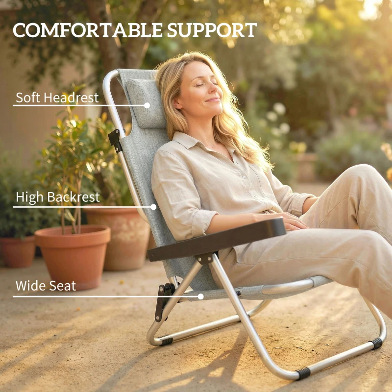 Outsunny Folding Beach Chair Set of 2, Reclining Backpack Beach Camping Chairs with 4-Position Adjustable Backrest
