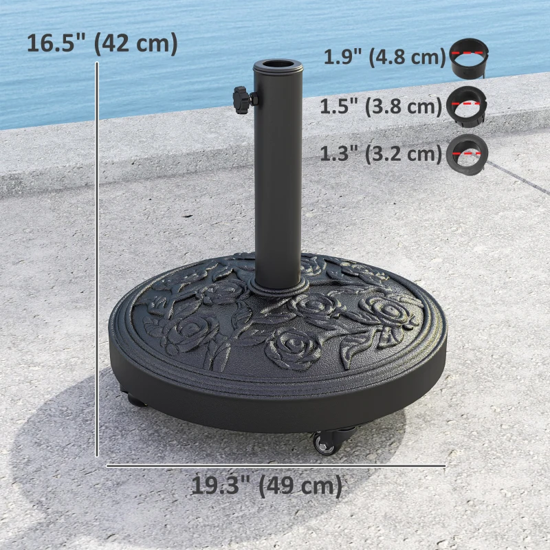 Outsunny 46 lbs Resin Round Patio Umbrella Base, Umbrella Stand with Wheels, Outdoor Umbrella Stand, Black