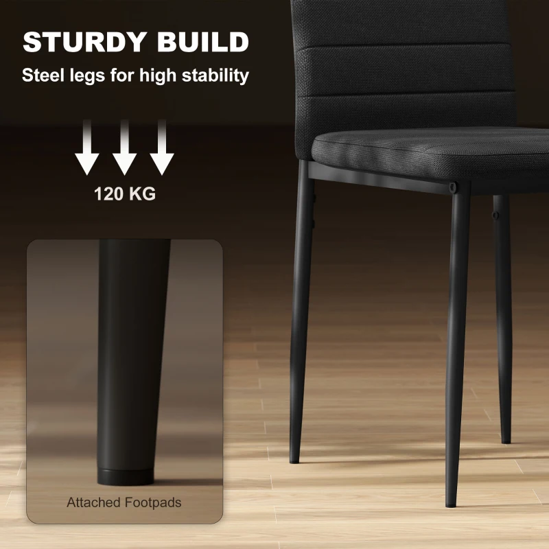 HOMCOM High Back Dining Chairs, Modern Upholstered Linen Fabric Accent Chairs with Metal Legs for Kitchen, Set of 6, Black