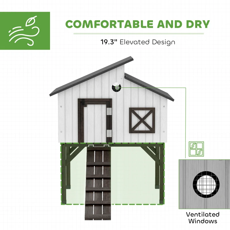 PawHut Chicken Coop Hen House with Nesting Box, Elevated Rabbit Hutch with Ramp, Asphalt Openable Roof and Elevated Legs