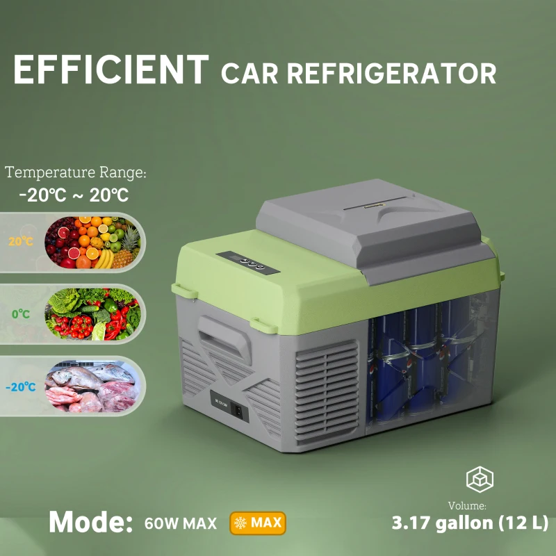 Outsunny 12 Volt Car Refrigerator, 12QT Car Fridge Electric Cooler, 12/24V DC and 110-240V AC, -68℉~68℉, Portable Refrigerator