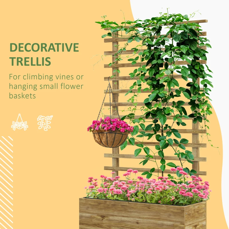 Outsunny Wooden Planter with Trellis, Raised Garden Bed with 4 Wheels for Climbing Plants, 30" x 12" x 61", Nature Wood