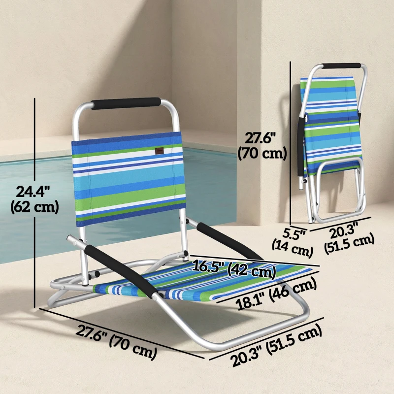 Outsunny Beach Chair Set of 2, Folding Backpack Beach Chairs, Outdoor Lounge Chair with Hidden Pocket for Patio, Pool