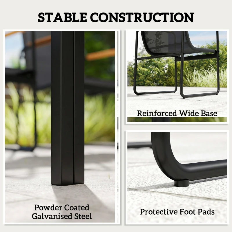 Outsunny 7 Pieces Outdoor Dining Set for 6, Glass Patio Table and Chairs with Decorative Armrests, All Weather Mesh, Black