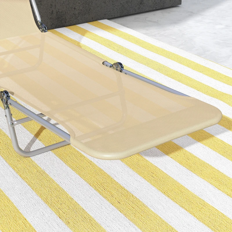 Outsunny Folding Outdoor Lounge Chair Set of 2, Reclining Tanning Chair with 5-Position Adjustable Backrest, Brown