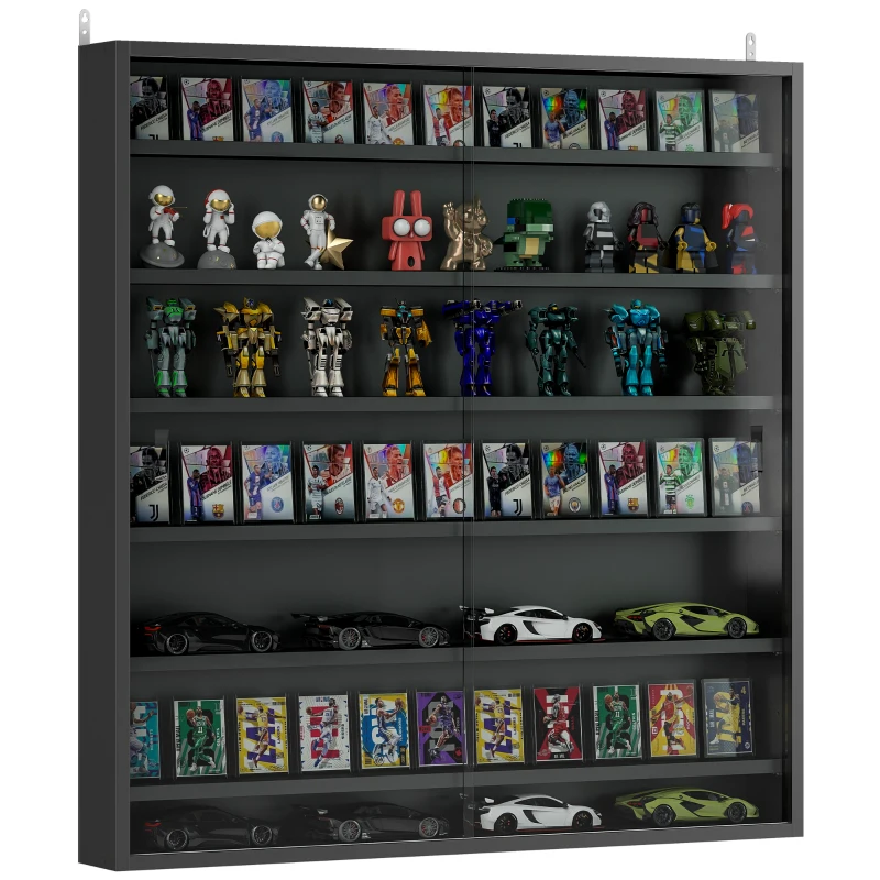 HOMCOM 7-Tier Display Cabinet, Shot Glass Display Case, Glass Curio Cabinet with Glass Doors, Black and White