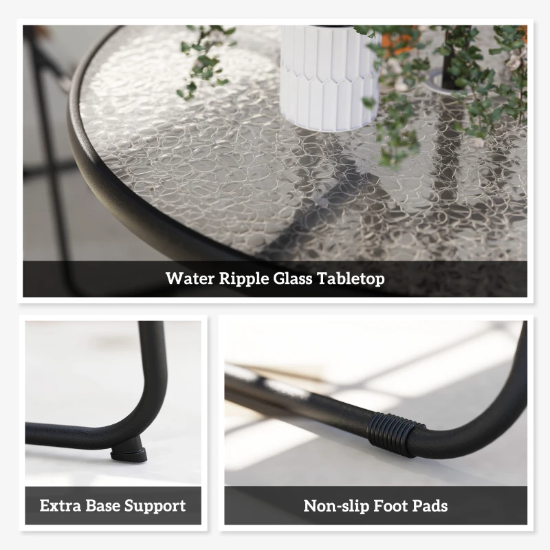 Outsunny 6 Pieces Patio Dining Set with Umbrella, Patio Furniture Set with Folding Chairs, Glass Table for Garden Backyard, Cream White