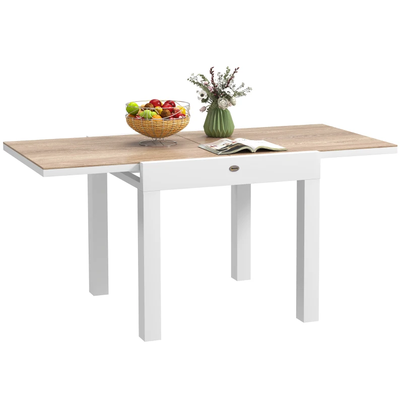 Outsunny Extendable Patio Dining Table, Aluminum Frame Outdoor Patio Table with Faux Wood Top for Garden Backyard, Natural Wood