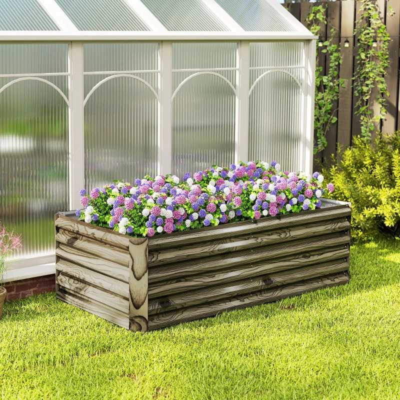 Outsunny 6' x 3' x 2' Raised Garden Bed, Galvanized Planter Box for Growing Flowers, Herbs and Vegetables, Light Wood Effect